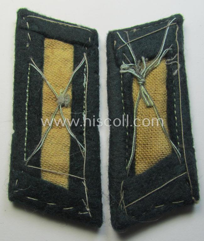 Fully matching pair of pre- (ie. early-war-) period WH (Heeres) 'M36' (ie. 'M40'-) type collar-patches (ie. 'Einheitskragenspiegel') as piped in the darker-blue-coloured branchcolour as intended for usage by a: 'Soldat der Sanitäts-Truppen'