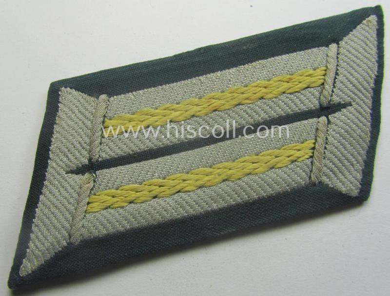 Pair of WH (Heeres) (later-war-pattern) officers'-type collar-tabs (ie. 'Kragenspiegel für Offz.') as executed in 'BeVo'-weave pattern as was intended for an officer serving within the: 'Nachrichten-Trpn.'