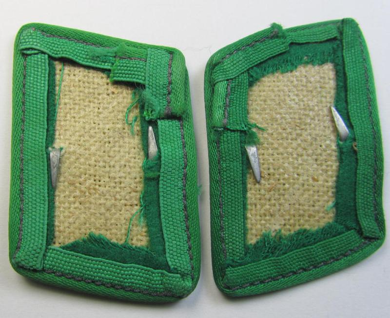 Attractive - fully matching and with certainty rarely found! - bright-green-coloured- (and/or: bright-green piped!) pair of WH (Luftwaffe) collar-patches (ie. 'Kragenspiegel') as was intended for usage by a: 'Soldat der LW-Felddivisionen'