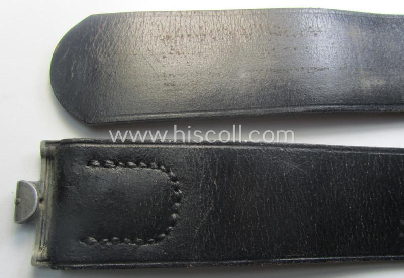 Hardly used, early- (ie. mid-) war-period, black-coloured WH (Heeres, Luftwaffe, Waffen-SS etc.) 'standard-issue'-pattern belt (ie. 'Koppelriemen') being a 95 cms. sized example that is void of a  makers'-designation or date