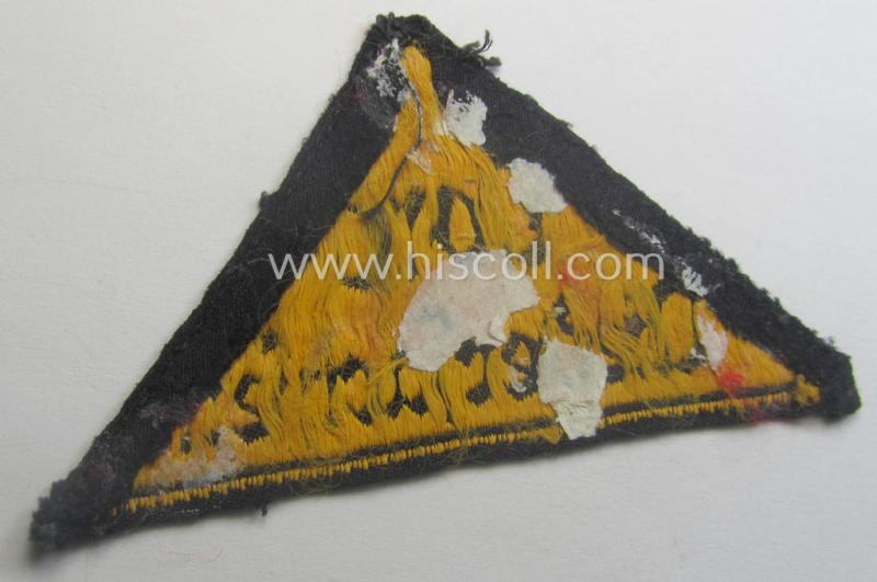 'HJ' ('Hitlerjugend') district-triangle (ie. 'Gebietsdreieck') entitled: 'Nord Niedersachsen' being a moderately used- ie. worn example that misses its 'RzM'-etiket