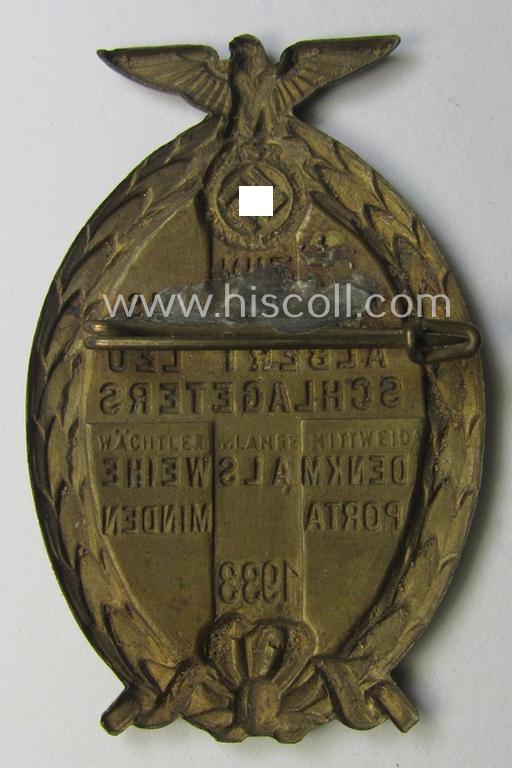 Neat - and scarcely encountered! - N.S.D.A.P.- related 'tinnie' being a maker- (ie. 'Wächtler & Lange'-) marked example showing the text: 'Albert Leo Schlageters Denkmalsweihe - Porta Minden - 1933'