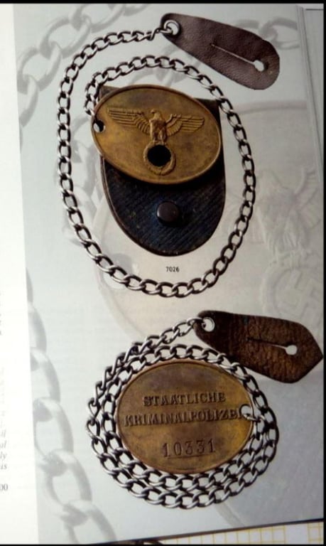 State Criminal Police (Staatliche Kriminalpolizei) ID disc hanger with chain...Rare