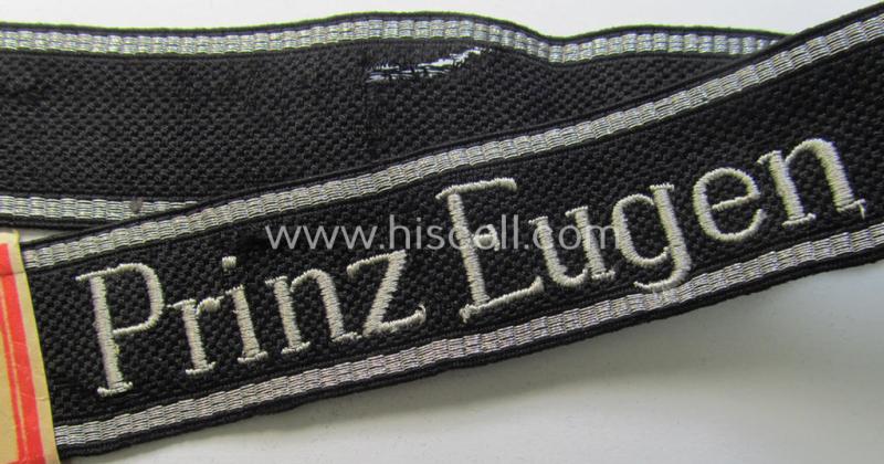 Superb - and never used! - Waffen-SS EM/NCO-pattern cuff-title, depicting the machine- embroidered 'Latin'-script text as was intended for a soldier of the: '7. SS-Freiwilligen Gebirgs-Division "Prinz Eugen"