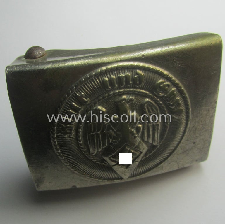 HJ (ie. 'Hitlerjugend') nickle-chrome-based belt-buckle being a neatly (double!) maker (ie. 'RzM 17' and/or 'A' ie. 'Assmann & Söhne') marked specimen