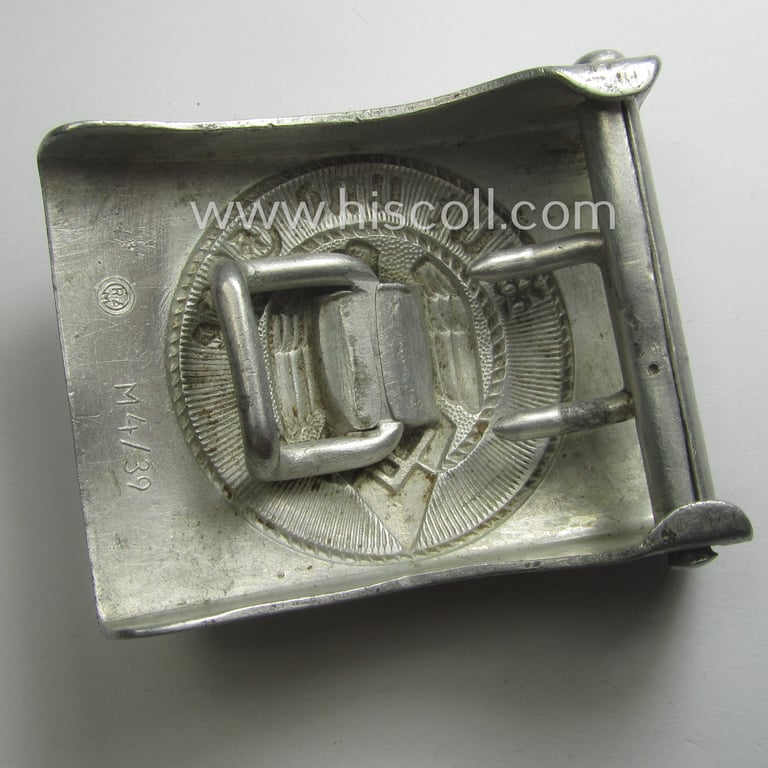 'Variant-pattern', HJ (ie. 'Hitlerjugend') aluminium-based- (and/or 'molded'-pattern) belt-buckle being a maker- (ie. 'RzM M4/39'-) marked example that shows an unusual 'catch-set-up'