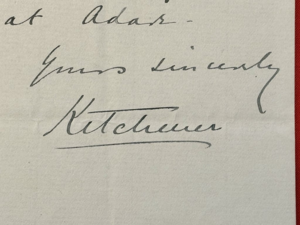 RARE DOUBLE INK SIGNED LETTER & ENVELOPE, BRITISH FIELD MARSHAL LORD KITCHENER 1910.