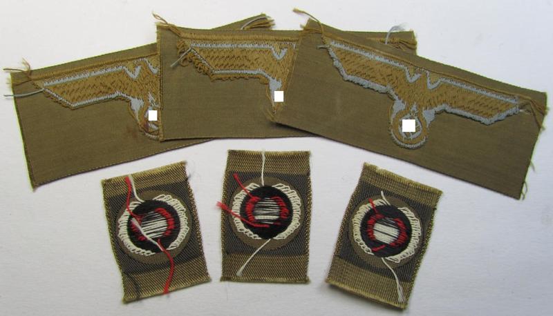 Superb - and rarely encountered! - WH (Heeres ie. 'tropical-issue'-) cap-eagle and cocarde-set (being a 'virtually mint- ie. unissued' set as executed in bluish-grey-coloured linnen on a tan-brownish-coloured background)