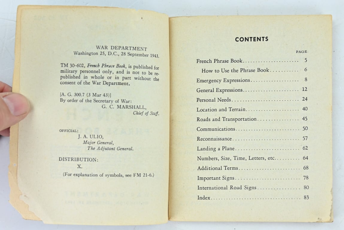US WW2 French Phase Book 1943