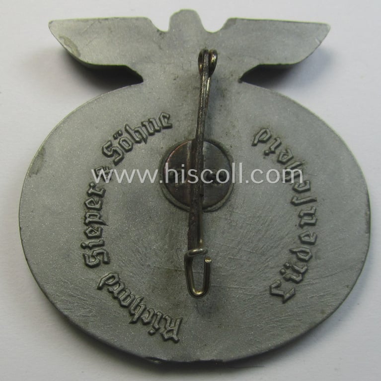 Resin-based- and/or silverish-grey-coloured, so-called: N.S.D.A.P.-related day-badge (ie. 'tinnie' or: 'Veranstaltungsabzeichen') bearing the text: '5. Kreistag der N.S.D.A.P. in Fulda 1938 - Kreis Fulda-Hünfeld'