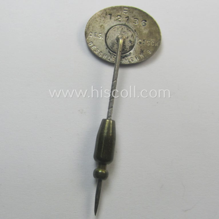 SS (ie. 'Allgemeine SS') civil-attire- ie. supporting-members' lapel-pin (ie. 'förderndes Mitgliedsabzeichen der SS') being a detailed example that shows a clearly-present makers'-designation and unique serial-number ('E 12136')