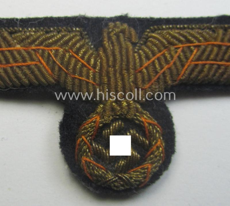 WH (Kriegsmarine) officers'-type, hand-embroidered visor-cap-eagle (ie. 'Schirmmützenadler für Offiziere der KM') as intended for usage on the various naval, officers'-pattern visor-caps