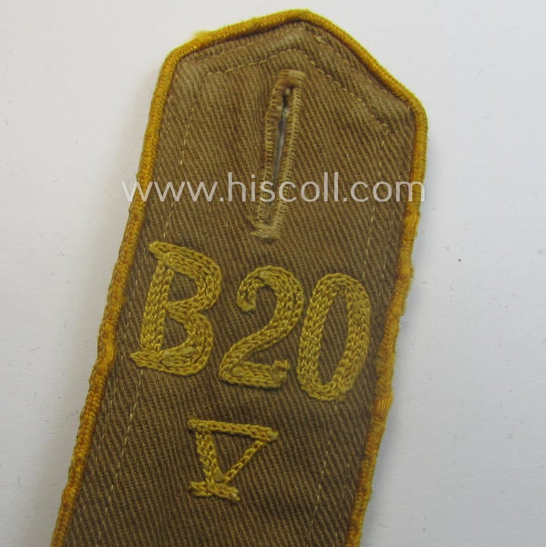 Early-pattern, 'HJ'- (ie. 'Hitlerjugend'-) shoulderstrap for usage by a: 'Hitlerjunge' who was attached to the: 'Oberbann 2 - Bann B20 V' (Bann 20 = 'Bann Jüterborg' situated in the 'Gebiet Mark-Brandenburg')