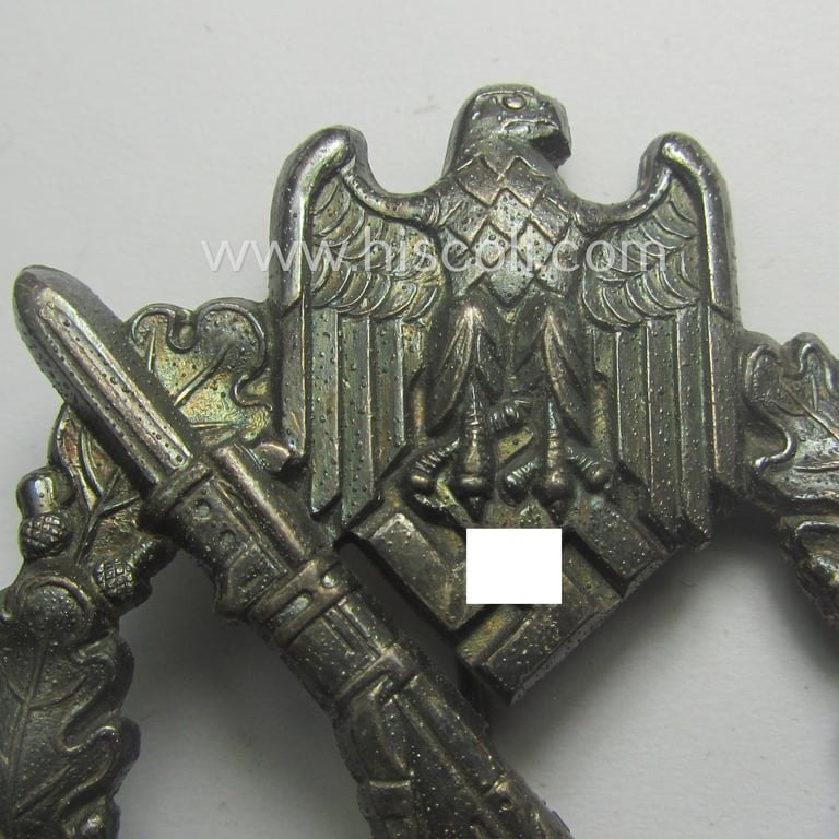 'Infanterie Sturmabzeichen in Silber' (or: silver-class infantry-assault-badge ie. IAB) being a non-maker-marked, so-called: 'solid-back-example as was (I deem) produced by the: 'R.A. Karneth u. Söhne'-company