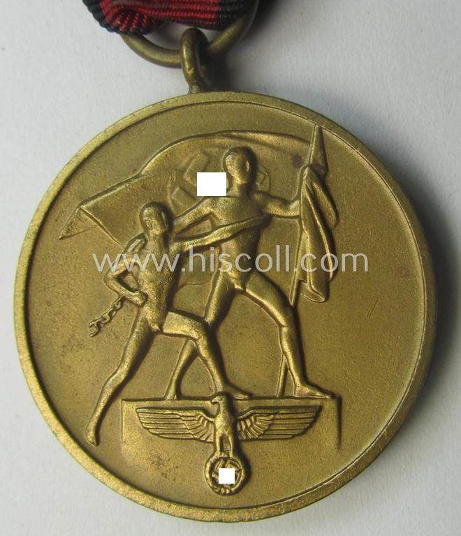 WH Czech-occupation- (ie. 'Anschluss'-) medal: '1. Oktober 1938' being a just moderately used example that came mounted onto its period ribbon as issued and/or recently found
