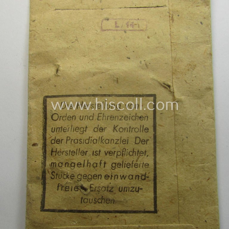 WH (Heeres, LW ie. Waffen-SS-) so-called: 'Kraftfahrbewährungs-Abzeichen in Silber' being a 'virtually mint' example as was produced by the maker: 'Friedrich Orth - Wien IV/56' (ie. 'L/14') and that came stored in its 'Zellstoff'-based pouch