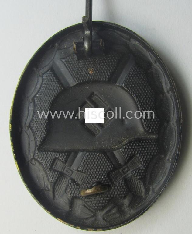 Moderately used- and/or worn, black-class wound-badge (or: 'Verwundeten-Abzeichen in Schwarz') being a typical non-magnetic and/or non-maker-marked example