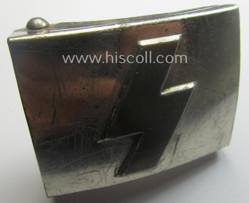 DJ (ie. 'Deutsches Jungvolk') silver-coloured- (ie. typical nickle-chromed) belt-buckle (ie. 'Koppelschloss') being a clearly maker- (ie. 'RzM M4/46'-) marked example that comes in a just moderately used- ie. worn, condition