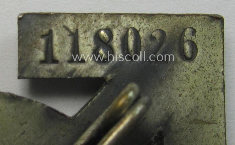 HJ- (ie. 'Hitlerjugend'-) sports-badge (or: 'HJ-Leistungsrune in Silber') being a maker- (ie. 'RzM - M1/63'-) marked specimen that shows the bearers'-numeral ('118026')