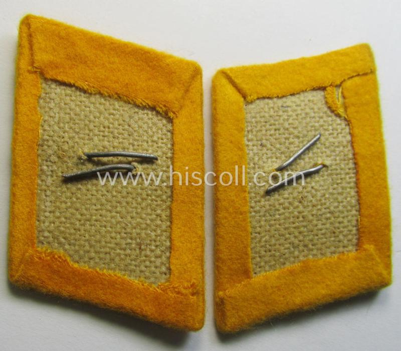 Fully matching pair of WH (Luftwaffe) golden-yellow-coloured, EM- (ie. NCO-) type collar-patches (ie. 'Kragenspiegel') as was intended for usage by a member serving within a: 'Flieger- o. Fallschirmjäger' regiment ie. unit