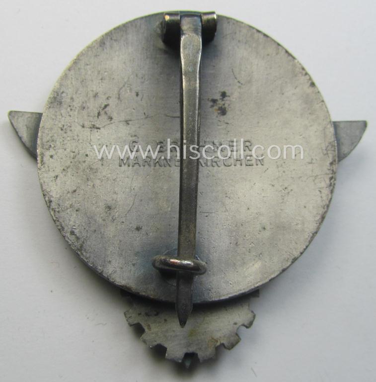 'Buntmetall'-based, 'HJ'- (ie. 'BDM'-) related so-called: 'Reichsberufswettkampf-Siegerabzeichen' (of the 2nd model) entitled: 'Gausieger 1938' and being a neatly maker- (ie.: 'G. Brehmer'-) marked example