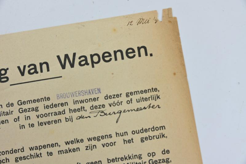 Dutch WW2 Notice 'Surrendering of weapons'