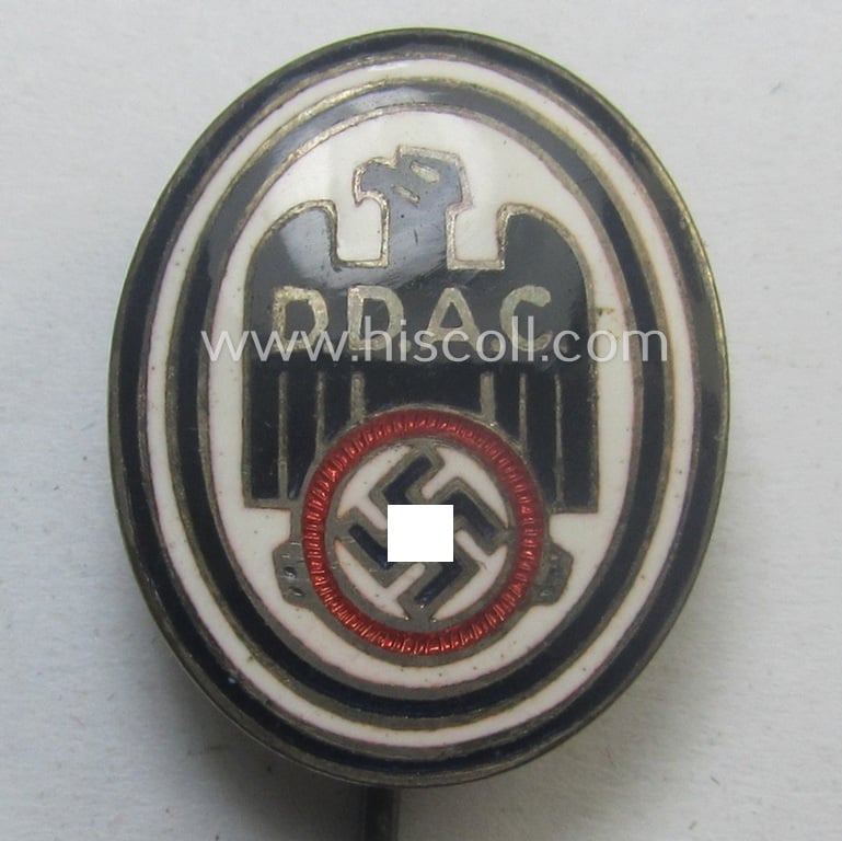 Neatly enamelled- (and multi-coloured!) 'Mitgliedsabzeichen der Deutsche Automobil Club o. D.D.A.C.)' being a detailed example that shows a makers- (ie. 'F.B.'-) and/or: 'Ges. Gesch.'-patent-pending designation