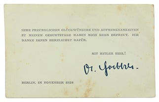 German Birthday Thank You Card 'Reichsminister Joseph Goebbels'