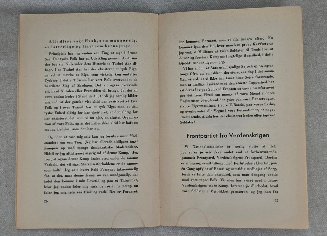 original Danish  A5 Book  on a speech given by Adolph  Hitler