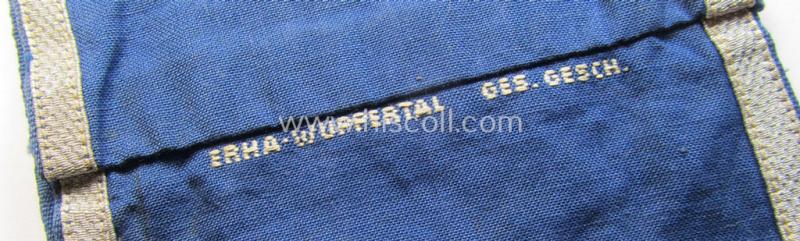 Superb - and actually scarcely found! - darker-blue-coloured RLB (or: 'Reichsluftschutzbund') so-called: 'Amtsträger Armbinde für Führer' depicting the typical 'RLB'-logo (with lettering) and that comes in a moderately used- ie. worn, condition