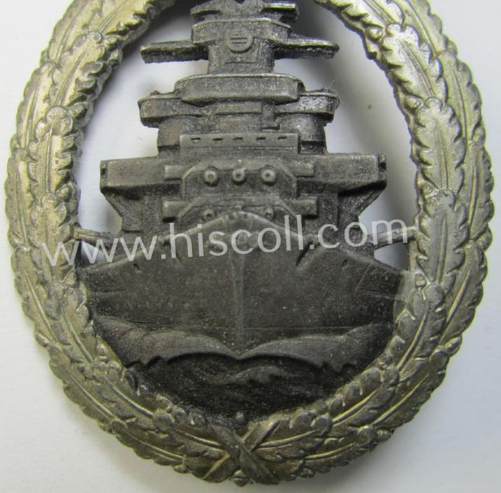 Attractive, WH (KM) 'Flottenkriegsabzeichen' (or: high-sea fleet badge) being a typical zinc- (ie. 'Feinzink'-) based and/or later-war-period version that is neatly maker- (ie. 'Fec. Adolf Bock') marked on its back