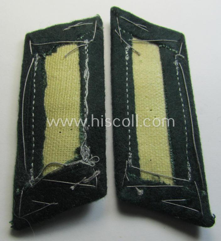 Superb - and matching! - pair of WH (Heeres) mid-war-period- and/or: 'standard-issue'-pattern WH (Heeres) collar-tabs (or: 'Einheitskragenspiegel') being of the 'generic-pattern' (that come pre-mounted onto a green-coloured, woolen-based backgr...