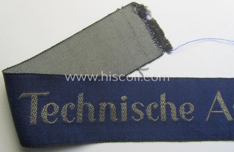 Attractive - and actually very scarcely encountered! - example of a darker-blue-coloured (and female-related!) TeNo-cuff-title (ie. 'Ärmelstreifen') entitled: 'Technische Assistentin' being an example as was woven in the neat 'BeVo'-weave patte...