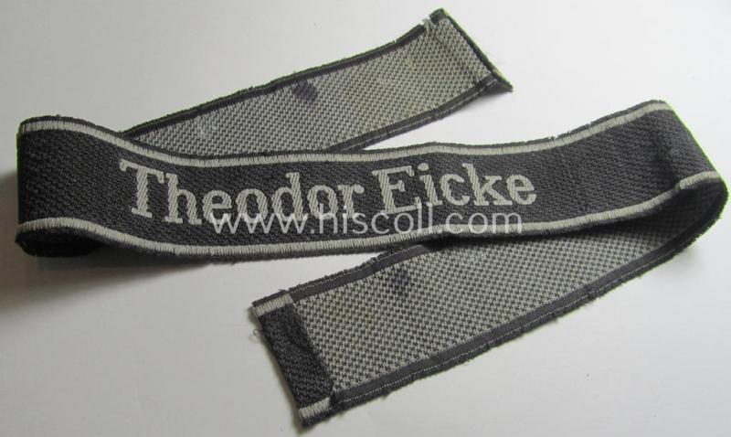 Stunning - and I deem just minimally used- and/or worn! - Waffen-SS 1943/44-pattern cuff-title (ie. 'Ärmelstreifen') as executed in 'BeVo'-weave-pattern as was intended for a member who served within the: SS-Panzergrenadier-Regiment 'Theodor Eic...