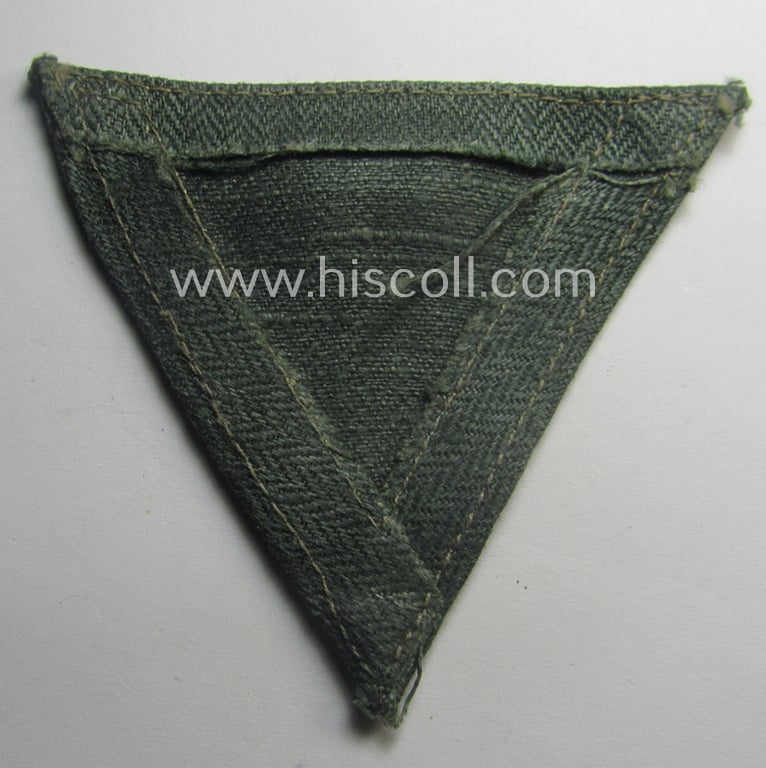 WH (Heeres ie. Waffen-SS) 'Armwinkel' (or: arm-chevron) as was executed on a greenish-coloured- and/or 'HBT'-like (ie. 'Drillich'-) based background as was specifically intended for a: 'Gefreiter' (ie. 'SS-Sturmmann')