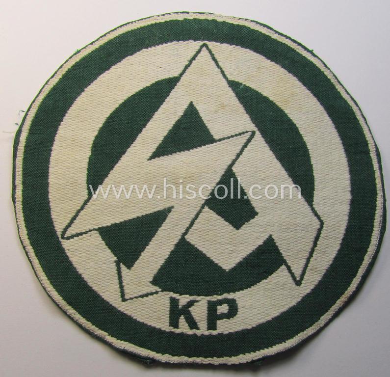 Attractive - and scarcely encountered! - SA (ie. 'Sturmabteilungen'), 'BeVo'-woven sport-shirt insignia that is void of its 'RzM'-etiket as was intended for an SA-member who served within the: 'Gruppe Kurpfalz' (KP)