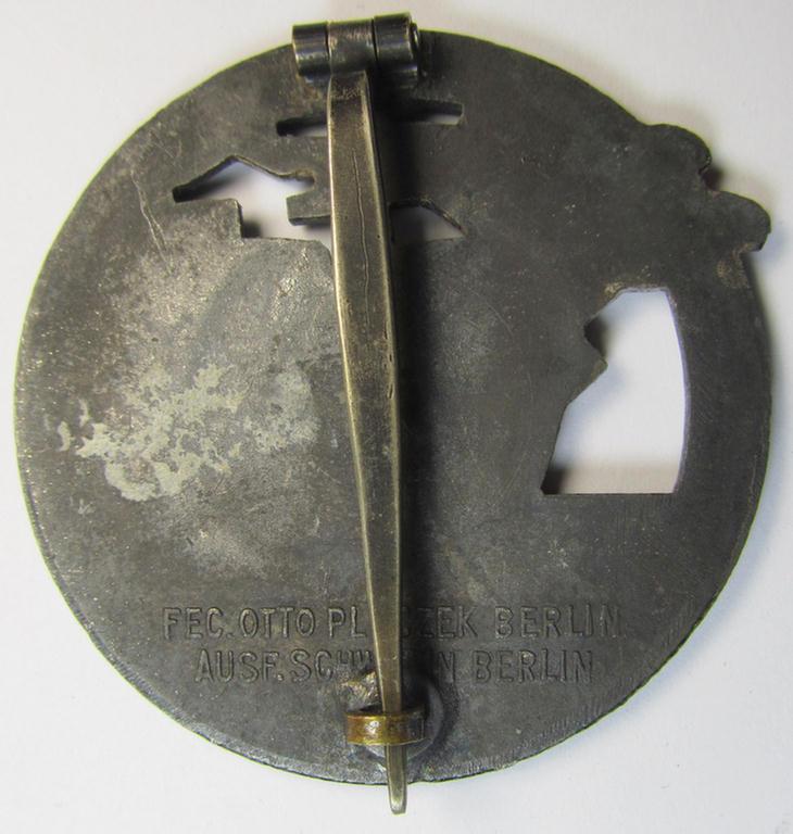 Attractive, WH (Kriegsmarine) 'Blockadebrecher-Kriegsabzeichen' being a maker- (ie. 'Fec. Otto Placzek Berlin - Ausf. Schwerin - Berlin'-) marked example as was executed in multi-coloured zinc (ie. 'Feinzink')