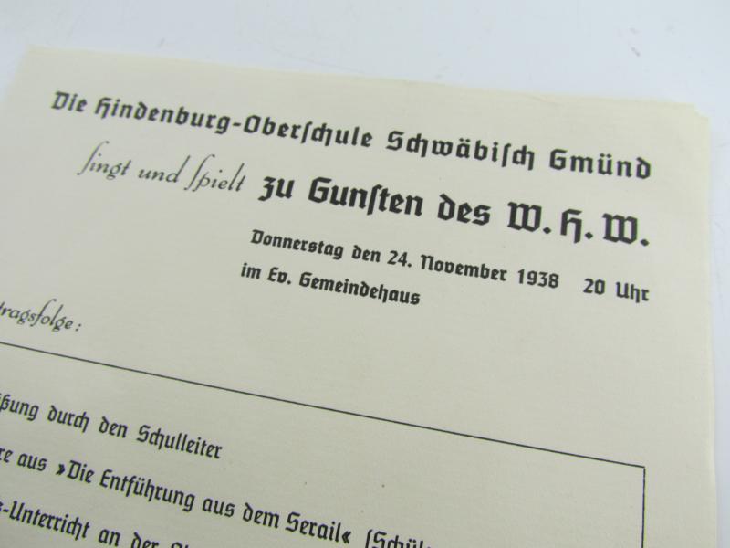 Program For a Performance in a School for the Benefit of the WHW ( Winterhilfswerk )