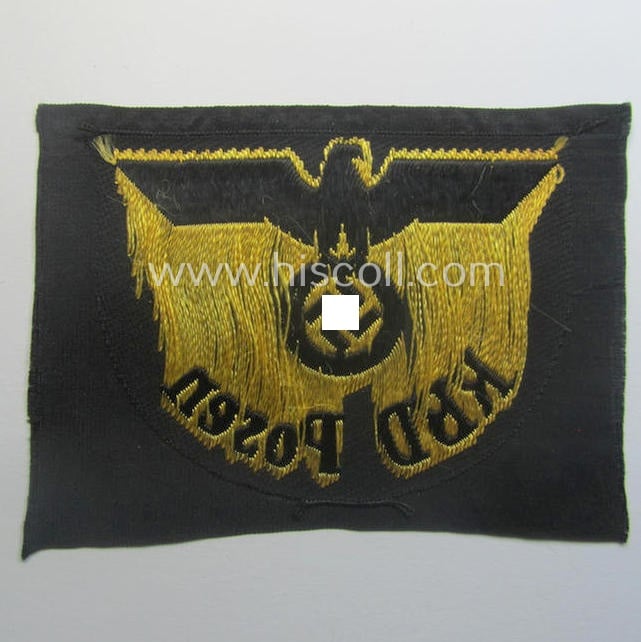 RB- ('Reichsbahn'-) related arm-eagle as executed in 'BeVo'-weave style as was intended for an official of the: 'Deutsche Reichsbahn' ie. the 'RBD Posen' (or: 'Reichsbahndirektion Posen')