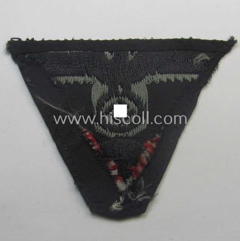 Truly used- and/or cap-removed, WH (Heeres) Panzer 'M43-pattern'-cap-eagle/cocarde (ie. cap-trapezoid or: 'Mützentrapez')