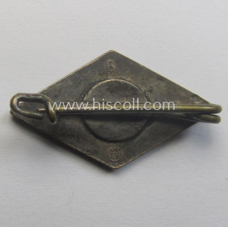 HJ (ie. 'Hitlerjugend') enamelled lapel-pin (ie.: 'Raute') with a: 'RzM - 6'-makers'-designation (= 'Fritz Zimmermann - Stuttgart')