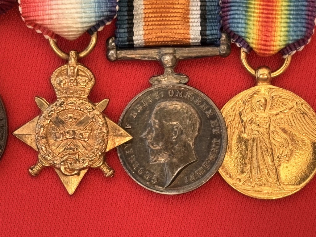 WWI BRITISH SET OF DRESS MINATURES ALBERT MEDAL AND SOLID SILVER IDENTITY BTACELET 1918. ADDITIONAL PHOTOS
