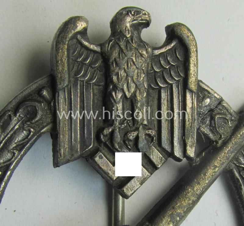 Superb - albeit regrettably incomplete! - 'Heeres-Flakkampf-Abzeichen' being a typical maker- (ie. 'Juncker'-) marked- and/or silvered 'Feinzink'-based specimen as was produced by the maker (ie. 'Hersteller') named: 'C.E. Juncker - Berlin SW...