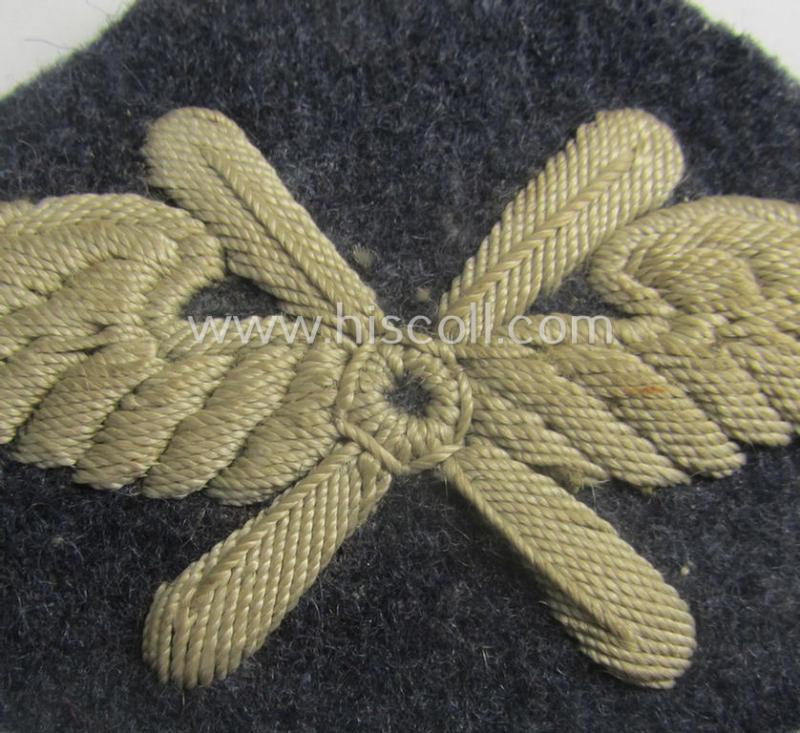 Unusually hand-embroidered, WH (Luftwaffe) trade- ie. special-career-patch as was specifically intended for: 'Fliegendes Personal' and that comes in a clearly issued- and/or carefully tunic-attached-, condition