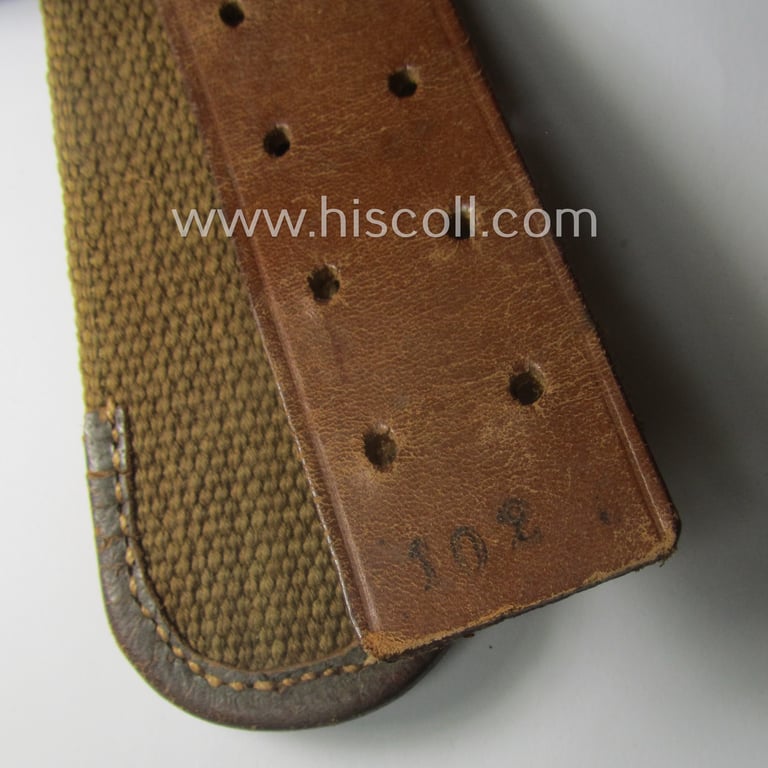 WH (Heeres) 'tropical-issue'- (ie. DAK- or 'Deutsches Afrika Korps'-related-) webbing-based, officers'-type belt- and buckle set (aka: 'Tropenfeldbinde für Offiziere des Heeres')