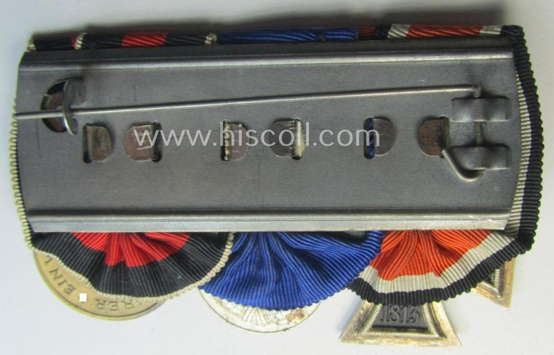 3-pieced WH (Heeres o. KM etc.) medal-bar (ie.: 'Ordenspange') resp. showing an: 'EKII. Kl.', a: 'WH-DA 4. St.' and a Czech 'Anschluss'-medal