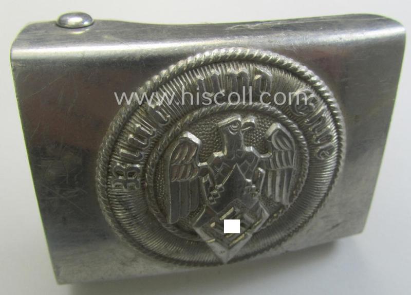 HJ (ie. 'Hitlerjugend') aluminium-based belt-buckle being a neatly maker (ie. 'RzM M4/27'-) marked specimen