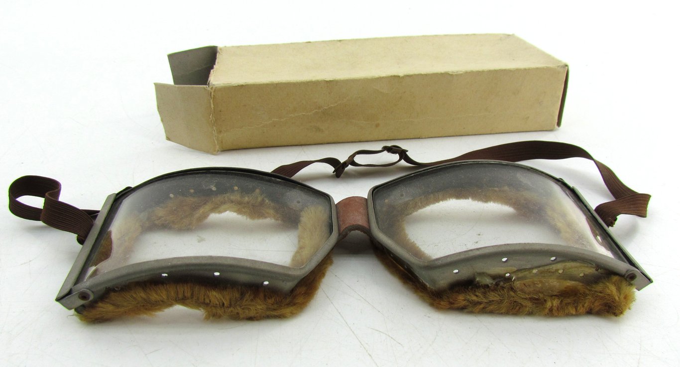 WWI Aviator Goggles in original cardboard box