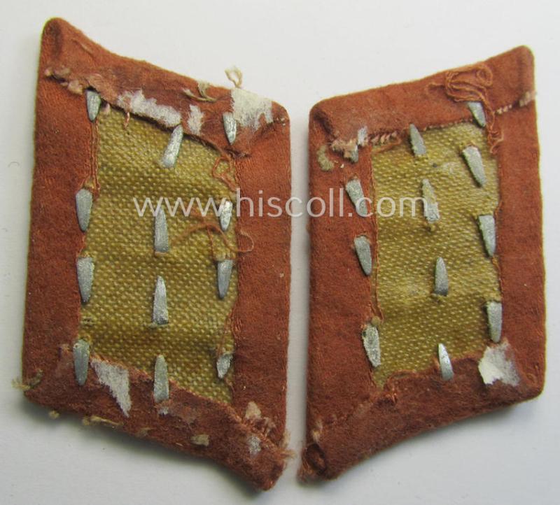 Neat - fully matching and carefully tunic-removed! - pair of WH (Luftwaffe) copper-brown-coloured, EM- (ie. NCO-) type collar-patches (ie. 'Kragenspiegel') as was intended for usage by a member within a: 'LW-Nachrichten'-unit