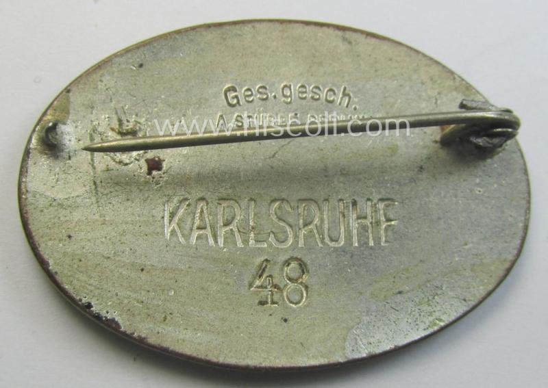 DRK nurses'-badge entitled: 'Schwesternschaft' being a scarcely found, oval-shaped version showing a bearers'-number: ('48'), towns-name: ('Karlsruhe') and/or makers'-mark ('A. Stübbe - Berlin')